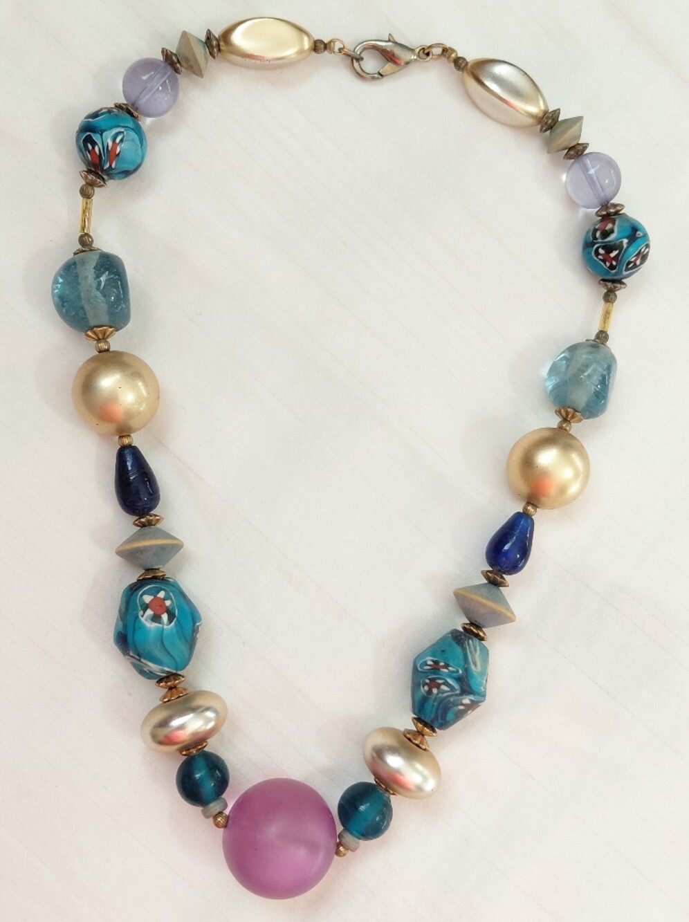 Gold Glass Wood Bead Necklace